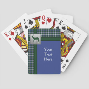 Bleu, Vert, Blanc Plaid avec Cartes de Jeu de Cerf
