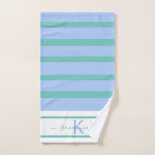Bleu vert blanc rayures monogramme (Serviette à main)
