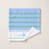 Bleu vert blanc rayures monogramme (Gant de toilette)