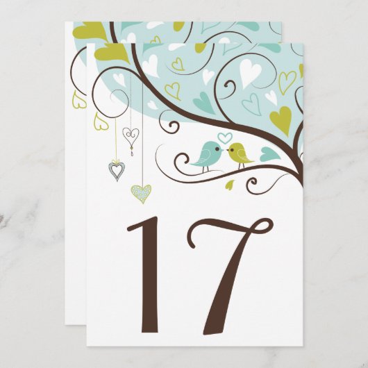 Bleu & Vert | Carte de numéros de table de tourter (Devant / Derrière)