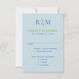 Bleu Vert clair Simple Monogramme Mariage RSVP
