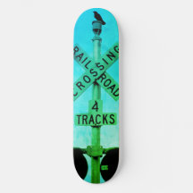 Bleu Vert Corbeau Train Skateboard Rustique Urbain