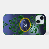 BLEU VERT DAMAS GEMME MONOGRAMME Floral (Verso Horizontal)