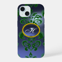 BLEU VERT DAMAS GEMME MONOGRAMME Floral
