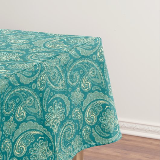 Bleu Vert Et Crème Beige Vintage Paisley Nappe (In Situ)