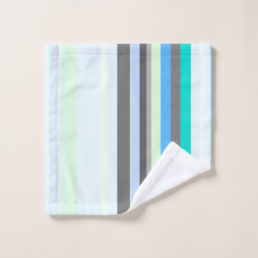 Bleu, vert et gris Abstrait rayures (Gant de toilette)