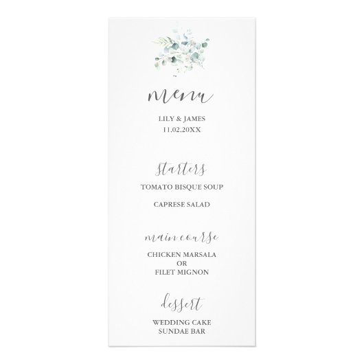 Bleu vert Eucalyptus Bouquet Menu Mariage (Devant)