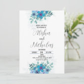 Bleu Vert Fleur Mariage Invitations (Debout devant)