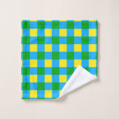 Bleu Vert Jaune Chèque Plaid Design Motif (Gant de toilette)