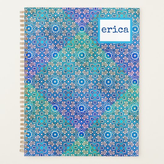 Bleu vert Kaleidoscope Motif Boho Nom (Devant)