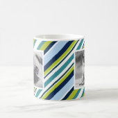 Bleu Vert Motif Bande photo personnalisée Mug (Centre)