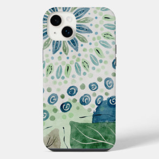 bleu vert motif floral paon