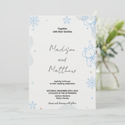 Bleu Vert Neige Mariage Invitations (Debout devant)