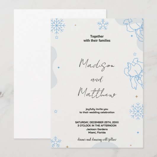 Bleu Vert Neige Mariage Invitations (Devant / Derrière)