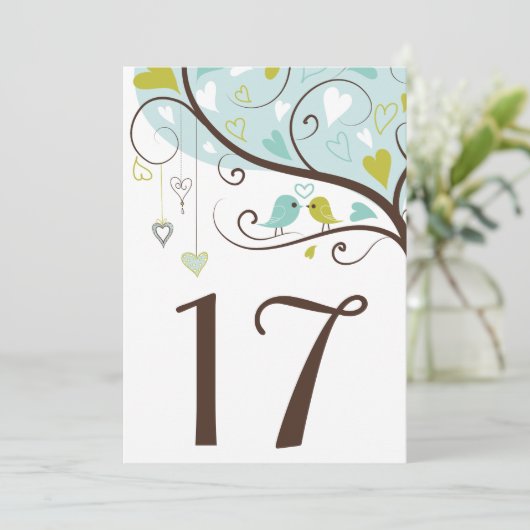 Bleu & Vert | Numéro de table Carte de jolis tourt (Debout devant)