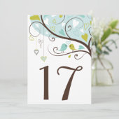 Bleu & Vert | Numéro de table Carte de tourtereaux (Debout devant)