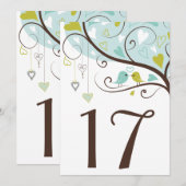 Bleu & Vert | Numéro de table Carte de tourtereaux (Devant / Derrière)