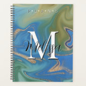 Bleu Vert & Or Moderne Monogramme Abstrait Planifi (Devant)