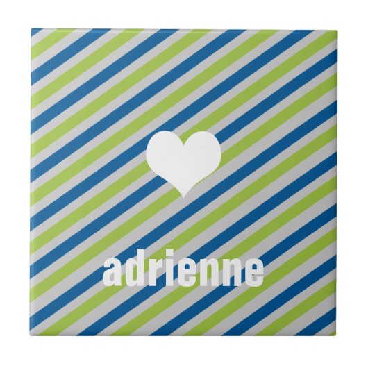 Bleu vert rayures coeur moderne carreau d'affichag (Devant)