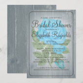 Bleu vert Rustique Floral Invitations de douche nu (Devant / Derrière)