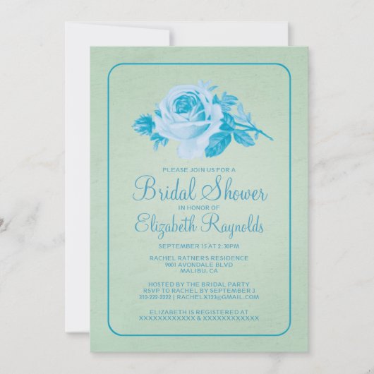 Bleu vert Rustique Floral Invitations de douche nu (Devant)