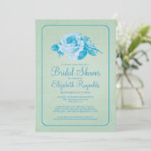 Bleu vert Rustique Floral Invitations de douche nu (Debout devant)