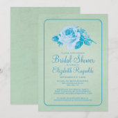 Bleu vert Rustique Floral Invitations de douche nu (Devant / Derrière)