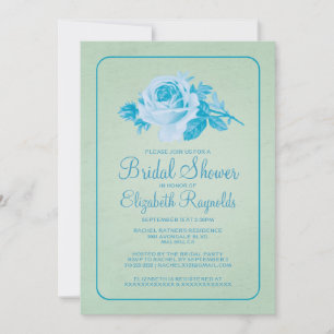 Bleu vert Rustique Floral Invitations de douche nu