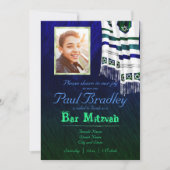 Bleu & Vert Tallit Bar Mitzvah Invitation (Devant)