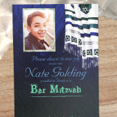 Bleu & Vert Tallit Bar Mitzvah Invitation