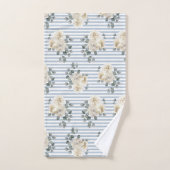 Bleu vintage à rayures blanches Fleur shabby chic (Serviette à main)