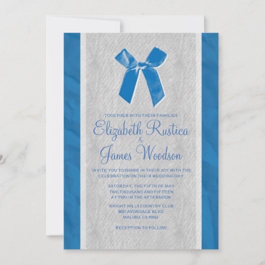 Bleu Vintage Bow & Linen Wedding Invitations (Devant)