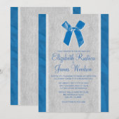 Bleu Vintage Bow & Linen Wedding Invitations (Devant / Derrière)