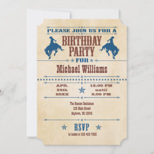 Bleu Vintage Cowboy Invitation Anniversaire