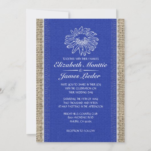 Bleu Vintage dentelle Invitations de mariage (Devant)