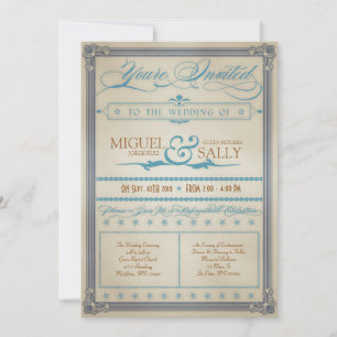 Bleu vintage et Faire-part de mariage Brown
