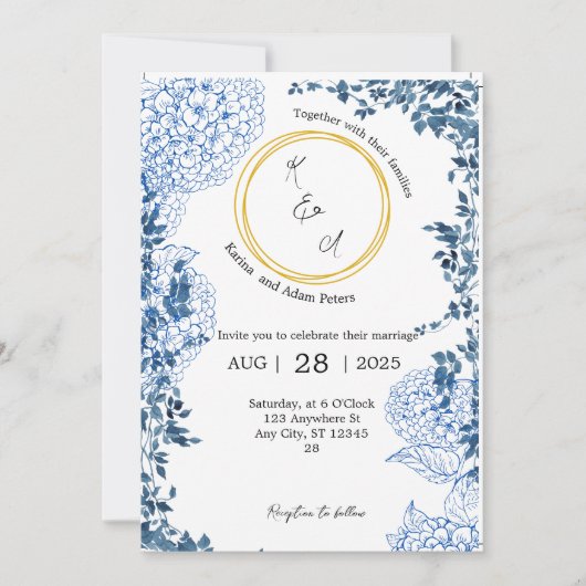 Bleu Vintage Mariage Invitation | Simple et élégan (Devant)