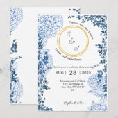 Bleu Vintage Mariage Invitation | Simple et élégan (Devant / Derrière)