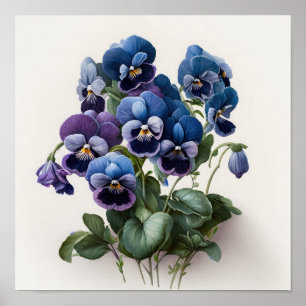 Bleu Violas Fleur Art Imprimer Poster