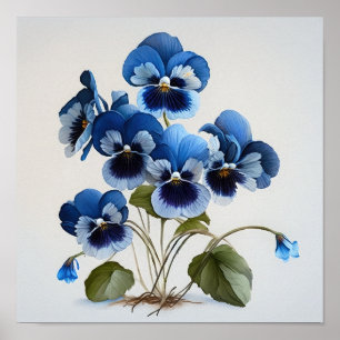 Bleu Violas Fleur Art Imprimer Poster