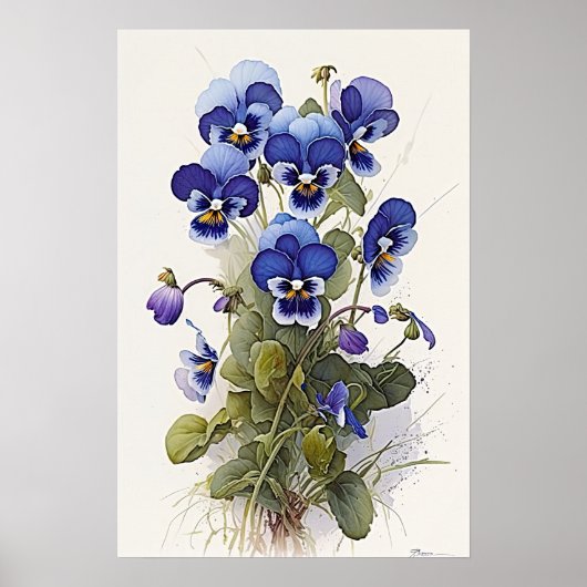 Bleu Violas Fleur Art Imprimer Poster (Devant)
