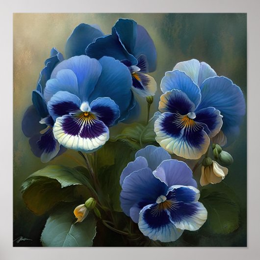 Bleu Violas Fleur Art Imprimer Poster (Devant)