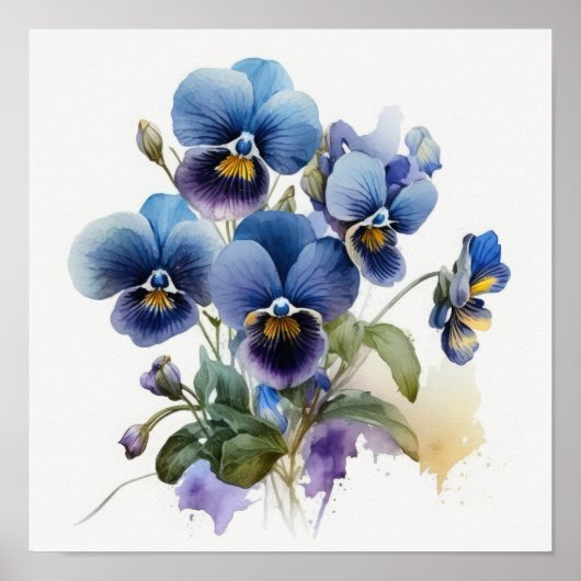 Bleu Violas Fleur Art Imprimer Poster (Devant)