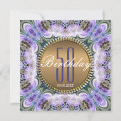Bleu violet Bohème 50ème anniversaire Invitation (Devant)