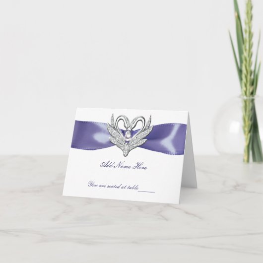 Bleu violet cygnes d'argent Table Place Card (Devant)