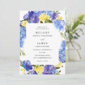 Bleu violet et jaune Faire-part de mariage Florale (Debout devant)