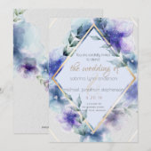 Bleu violet floral Invitation (Devant / Derrière)