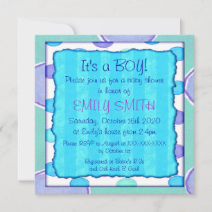 Bleu violet rayé point bébé invitations douche