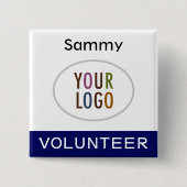 Bleu Volontaire Pinback Badge avec Carré Logo (Devant)