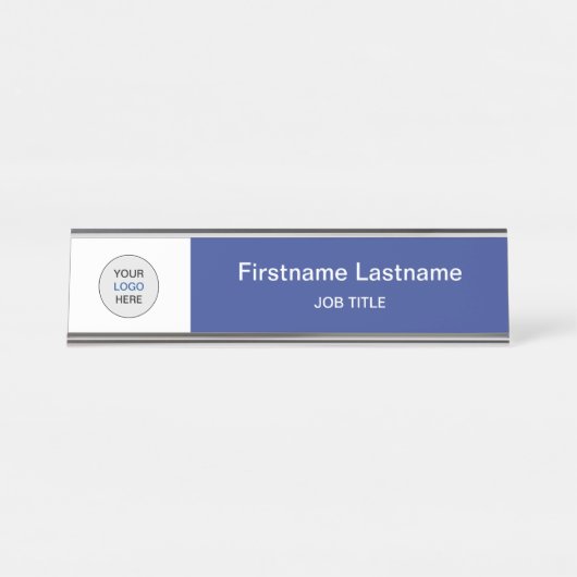 Bleu Votre logo Bureau moderne Nom Plaque (Devant)